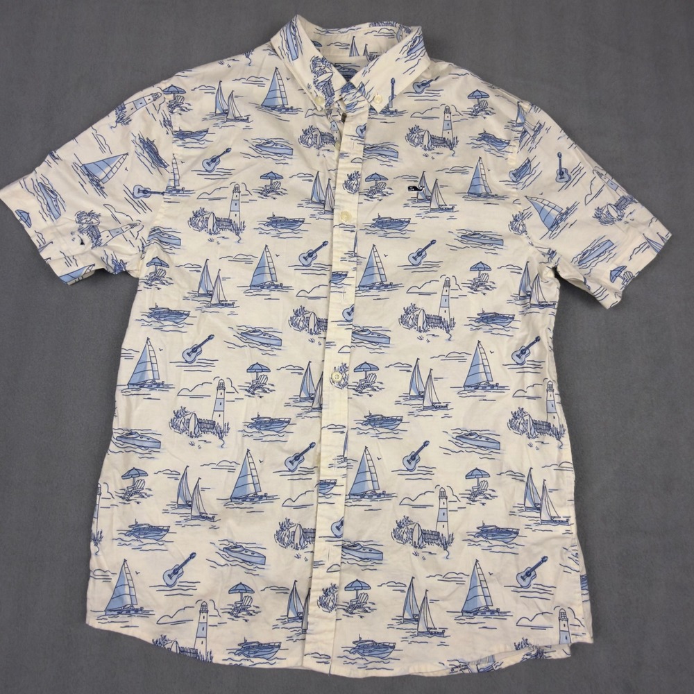 Vineyard Vines Boys XL‎ Nautical Coastal Sailboat Short Sleeve Button Down Shirt